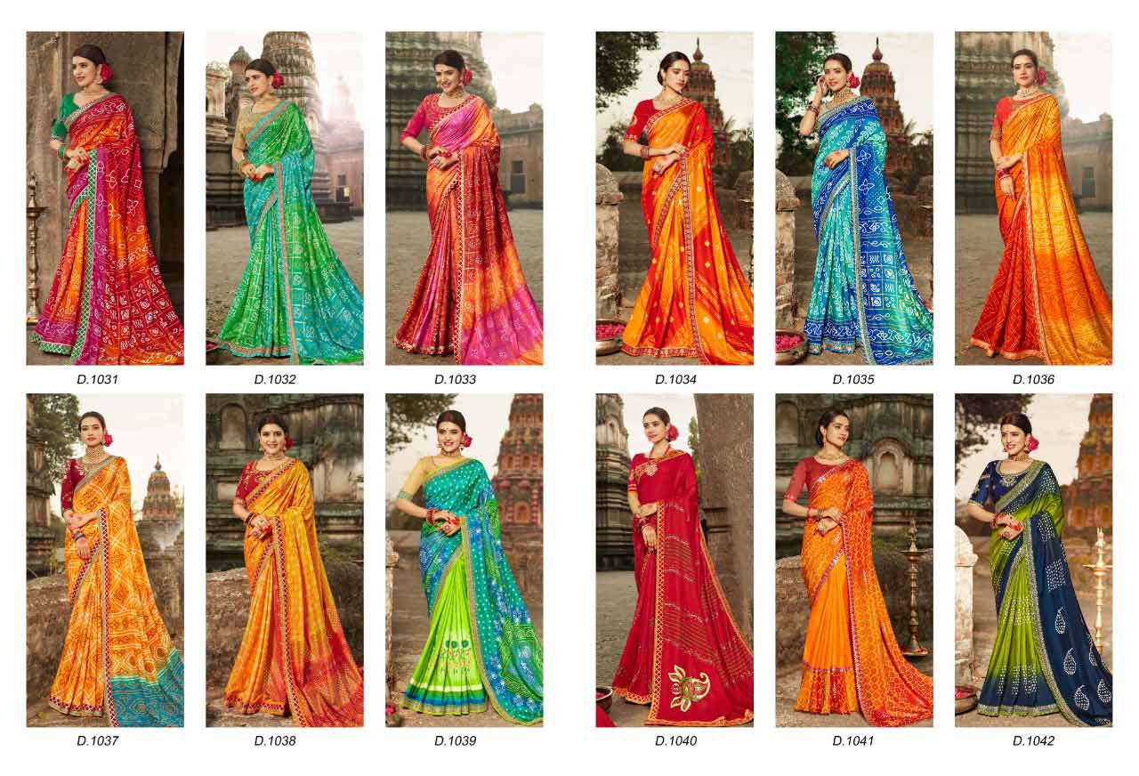 Bandhej Vol 9 Kessi Dola Silk Embroidery Bandhani Style Printed Fancy Saree Bandhej Vol 9 Kessi Dola Silk Embroidery Bandhani Style Printed Fancy Saree